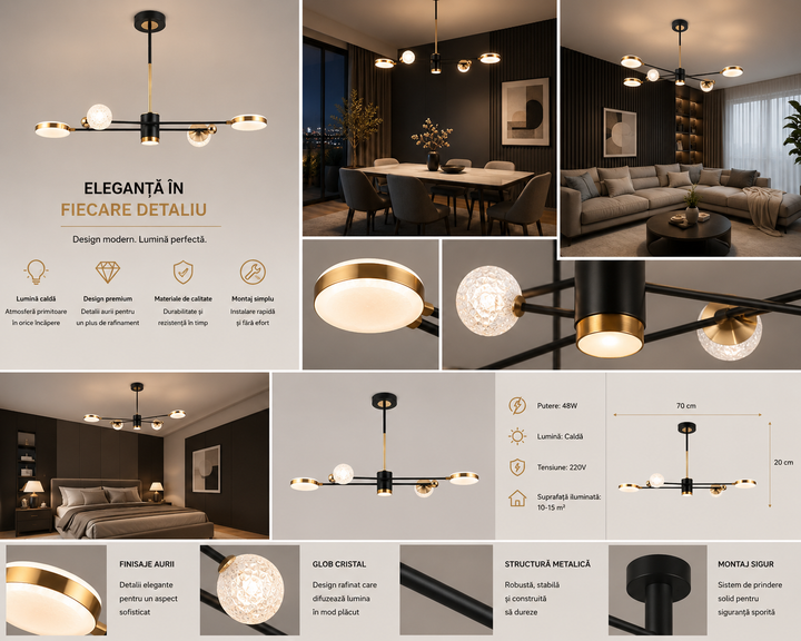 Lustra LED L7680/4+1 – 66W, Design Modern cu  Telecomandă