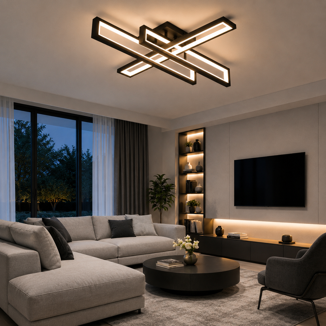 Lustra LED cu telecomanda, 164W, 3000-6500K, Negru, Model L77283/3