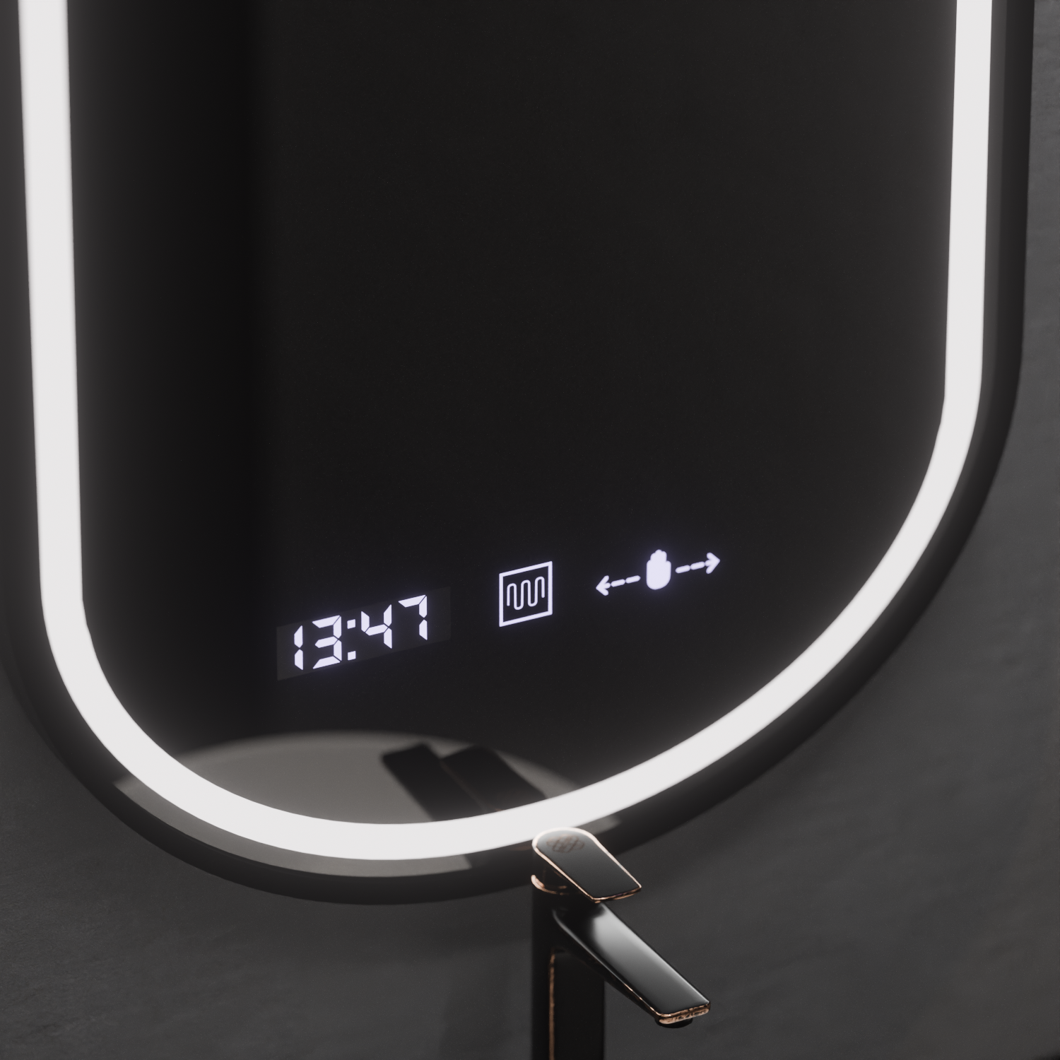 Oglinda LED Ovala 50x80 cm, cu Senzor, Iluminare Dimabilă, Dezaburire, Ceas și Termometru