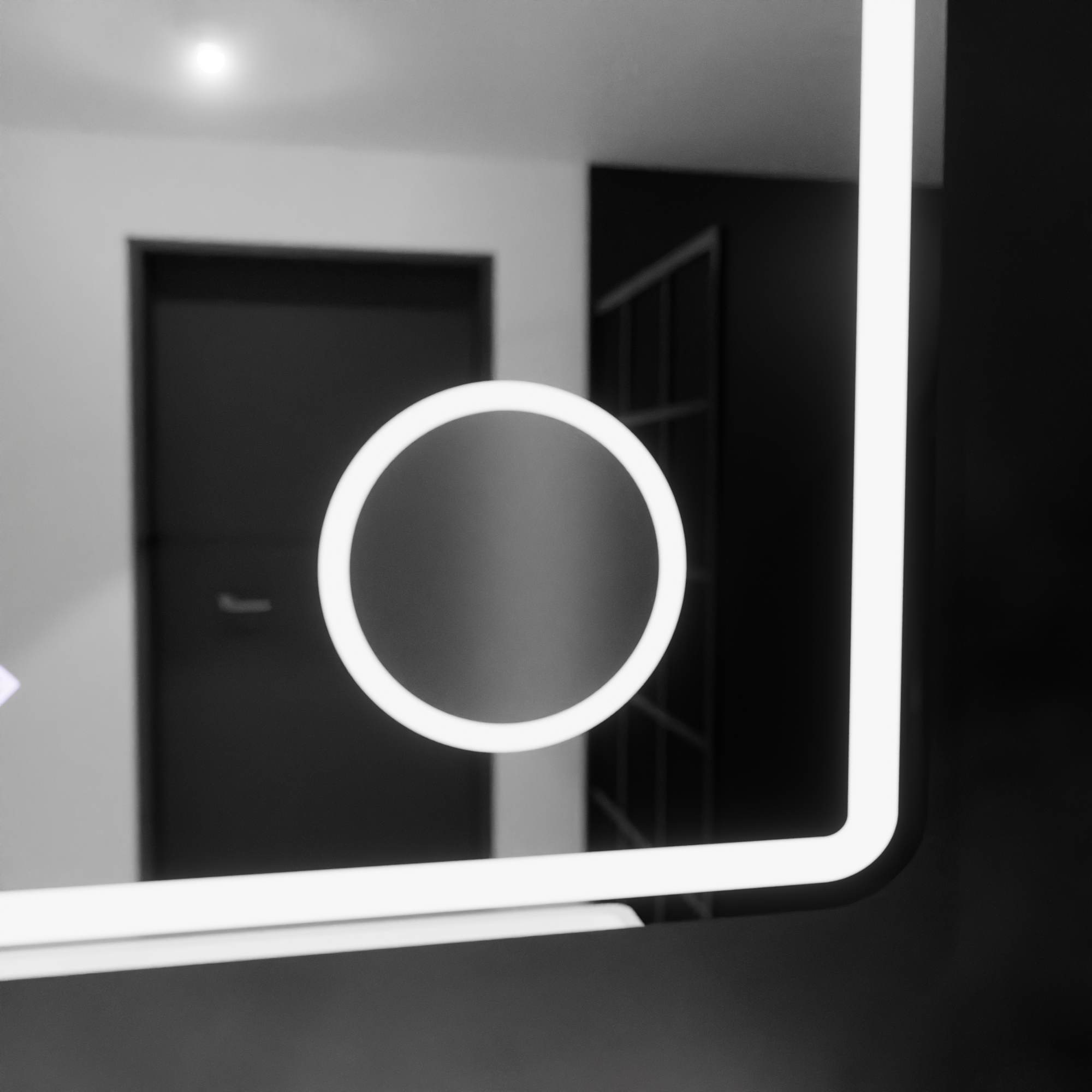 Oglinda LED dreptunghiulara 90×75 cm cu senzor, dezaburire, lupă, ceas și lumină reglabilă