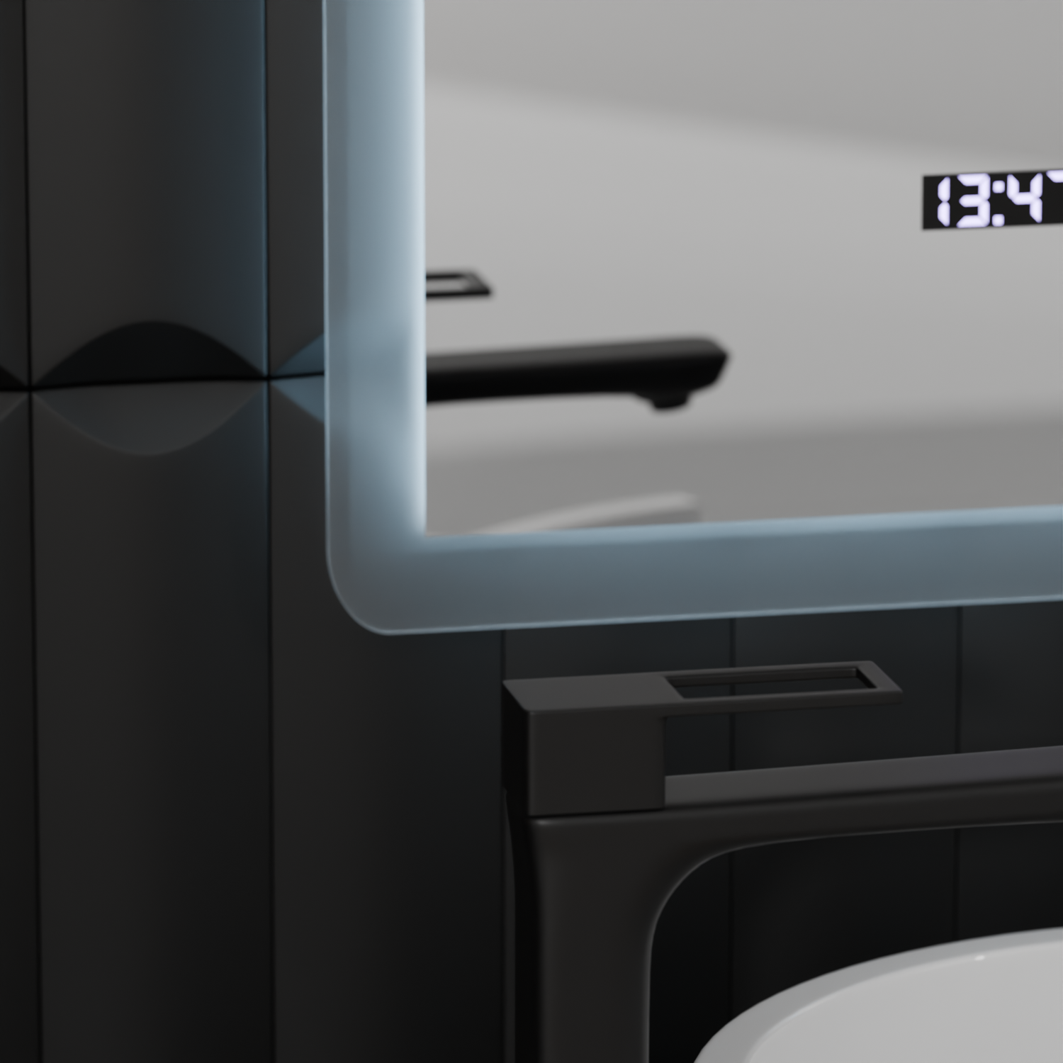 Oglinda LED 50×70 cm cu senzor, dezaburire, ceas digital, termometru și lumină reglabilă