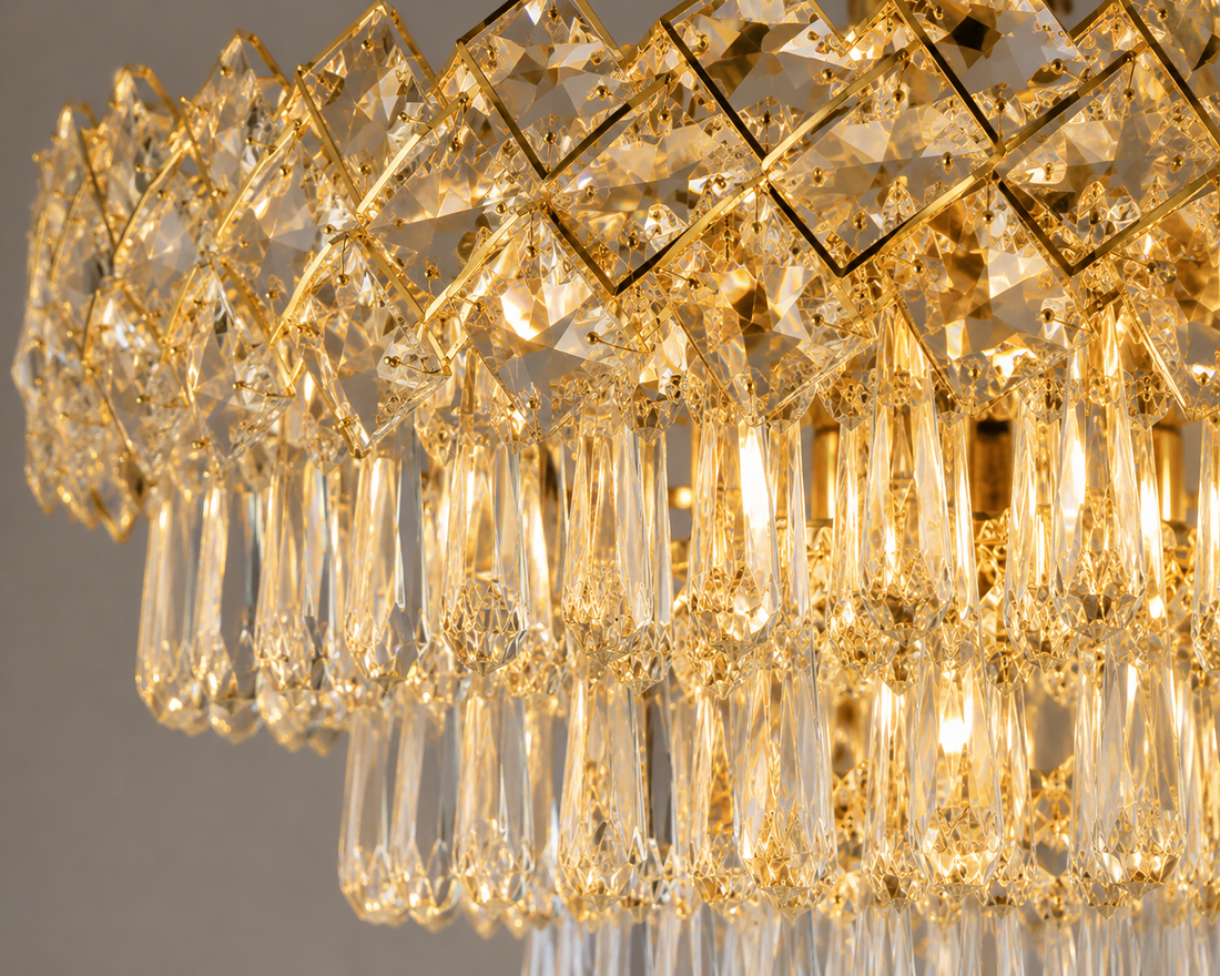 Candelabru Auriu cu Cristale – 8650/400 | Ø40 cm, 5x E27, Design Glamour