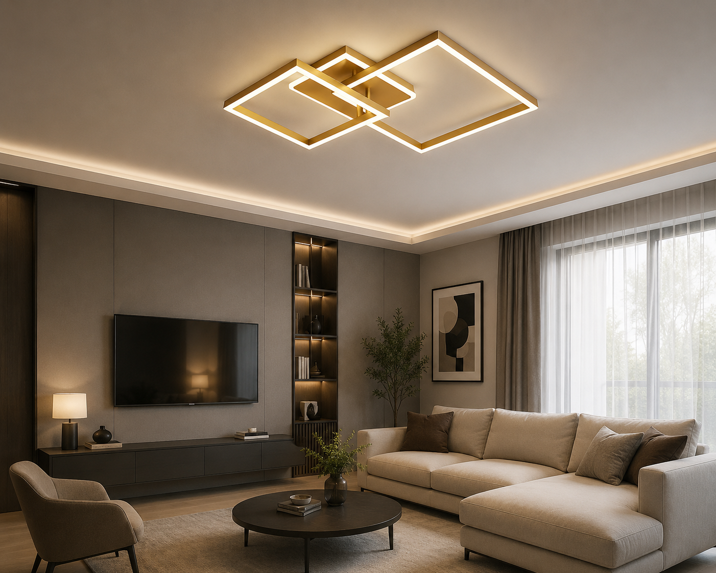 Lustra LED cu telecomanda, 2x71W, lumina reglabila 3000K–6500K, 550×550×150 mm, design pătrat modern