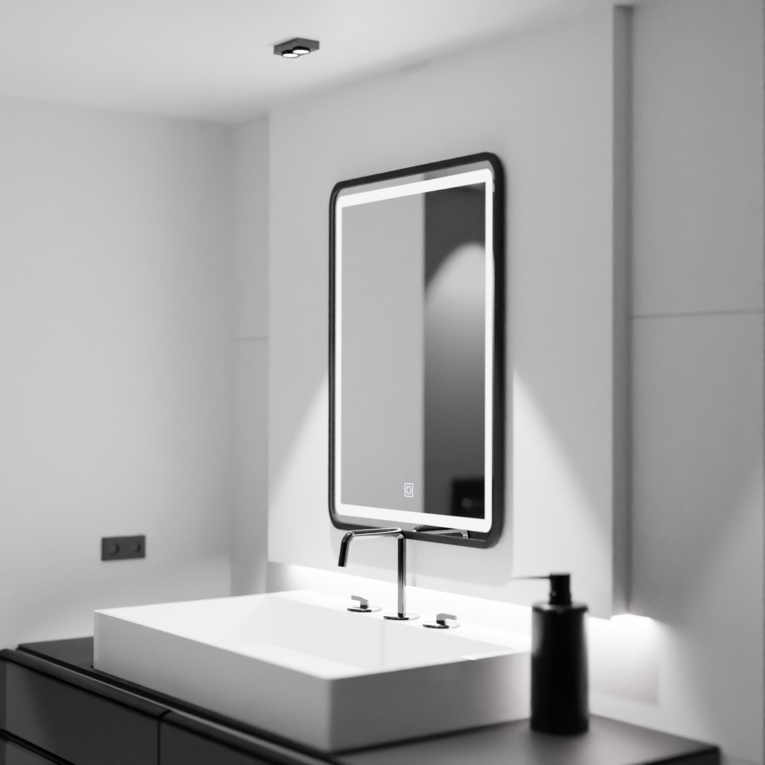 Oglinda LED Baie 60x80 cm, Touch cu Ramă Neagră, Dimabila