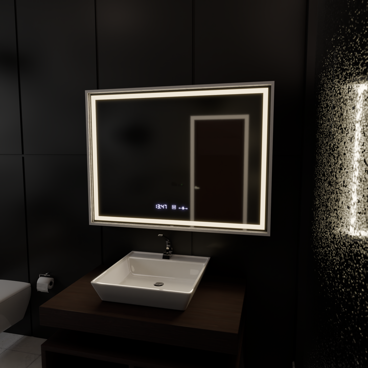 Oglinda LED 120x80 cm Vento Imperial Silver – Cu Senzor Touch, Ceas, Termometru, Dezaburire și Iluminare Dimabilă