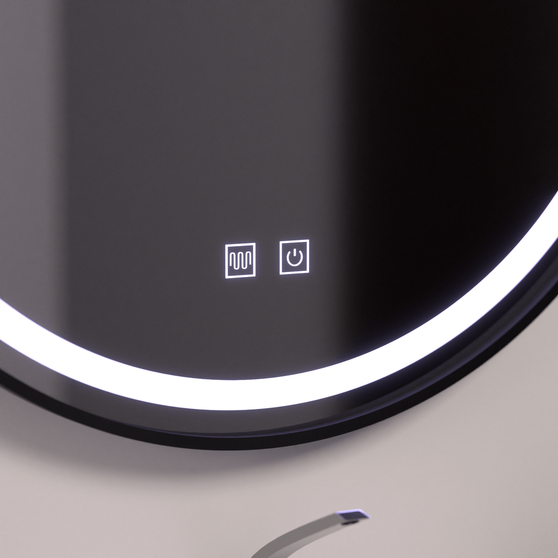 Oglinda LED Rotundă cu Touch, 60cm, Iluminare Rece, Sistem Dezaburire, Ramă Neagră