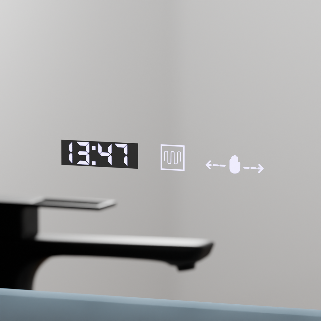Oglinda LED 50×70 cm cu senzor, dezaburire, ceas digital, termometru și lumină reglabilă