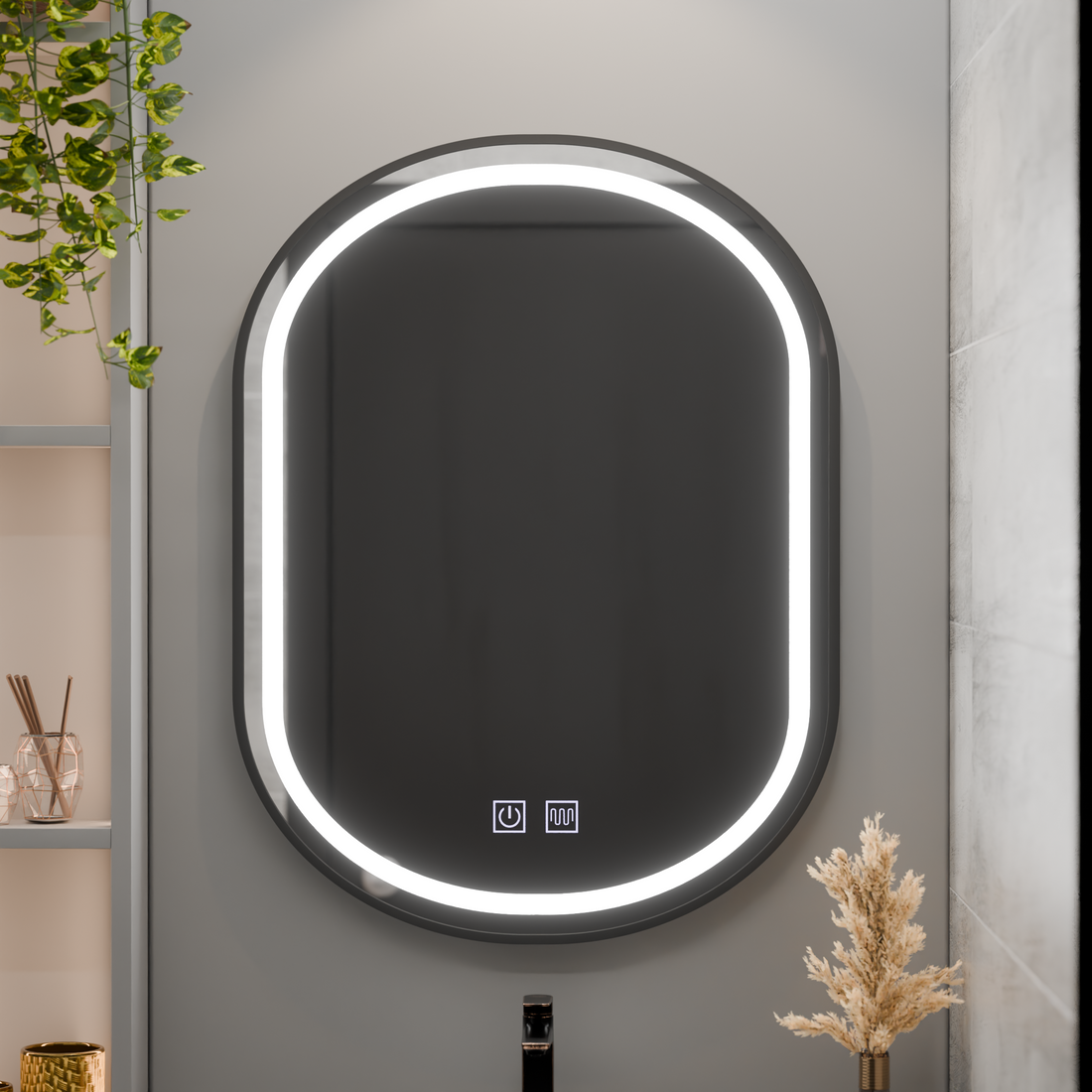 Oglinda LED Ovala 60x80cm cu Touch, Iluminare Dimabilă și Sistem Dezaburire