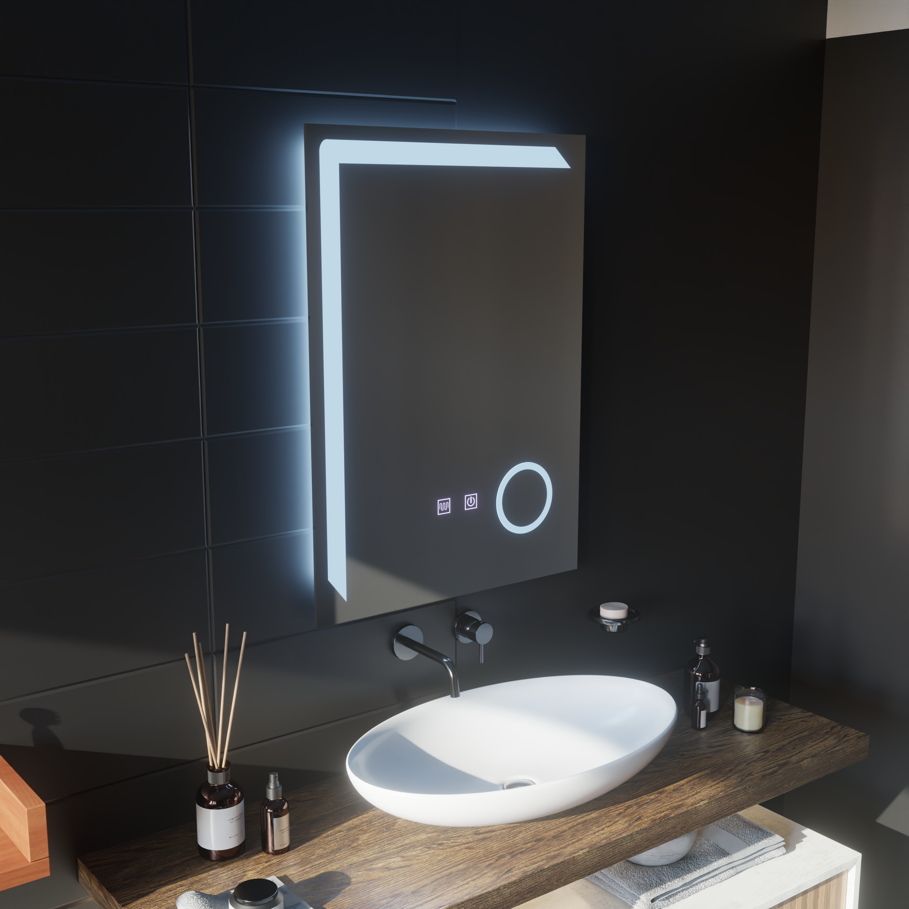 Oglinda LED Rectangulara, 50x70cm, Linea Touch, Sistem Dezaburire, Dimabila