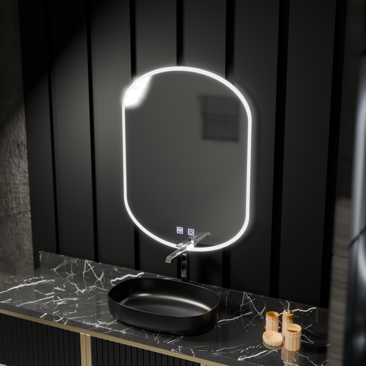 Oglindă LED Ovală 50x80 cm – Llexort Touch, cu Sistem de Dezaburire și Iluminare Dimabilă