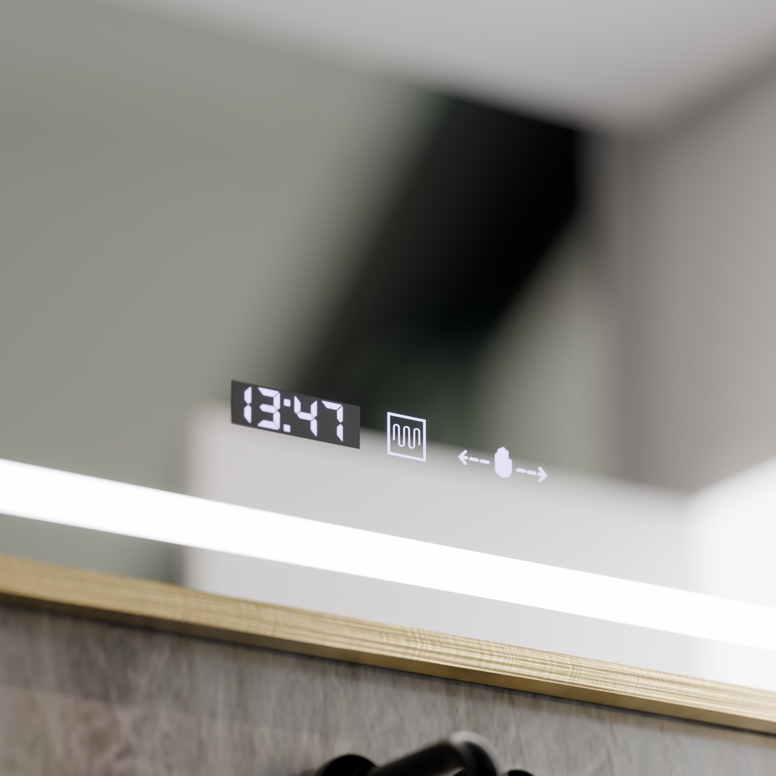 Oglindă LED 120×80 cm cu senzor, 3 tipuri de lumină, dezaburire și afișaj digital – IP44