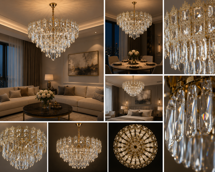 Candelabru auriu 70065-400 GD cu 5 socluri E27, stil modern pentru spații elegante