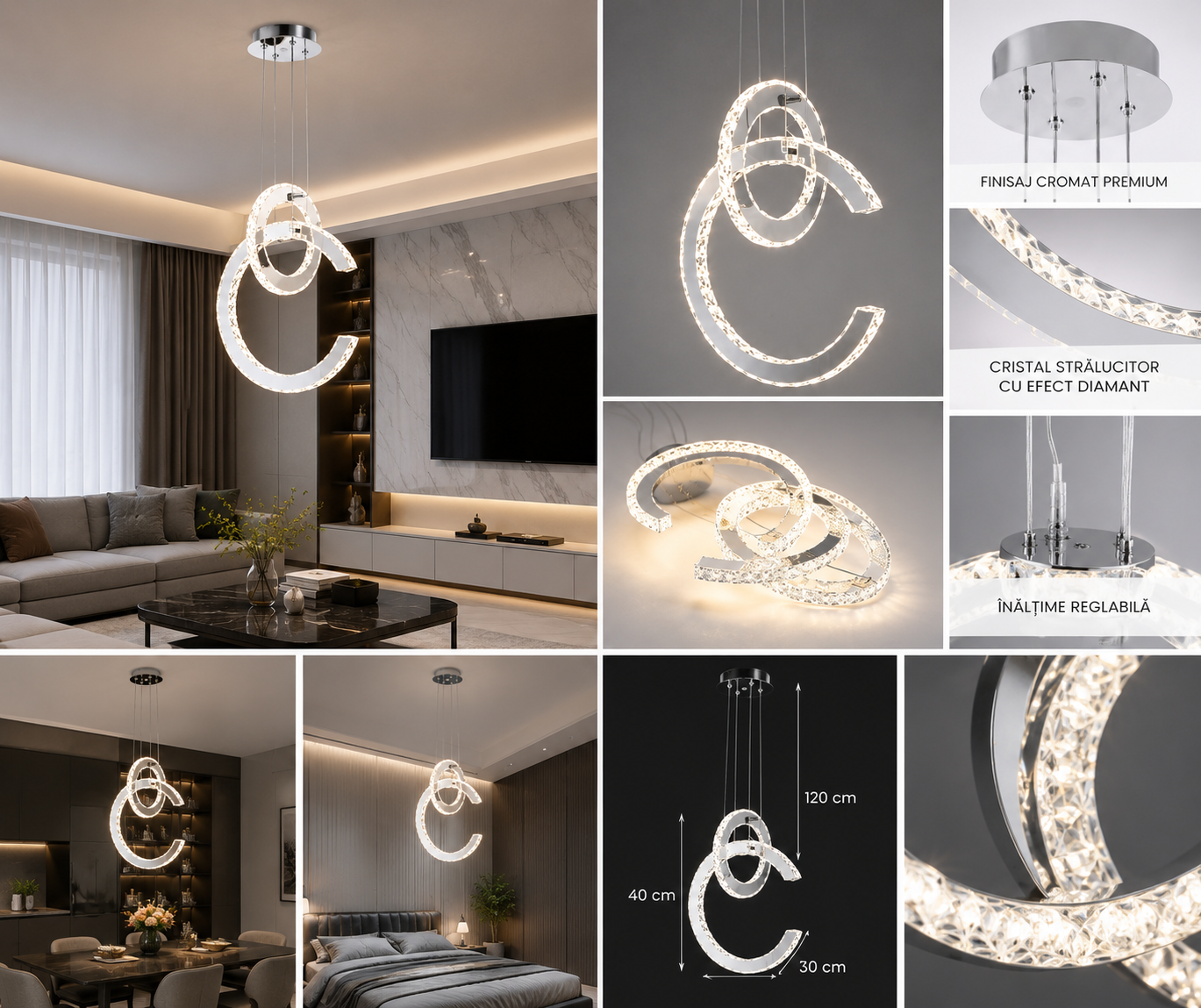 Pendul LED Modern Cristal Premium – 71647/400+300