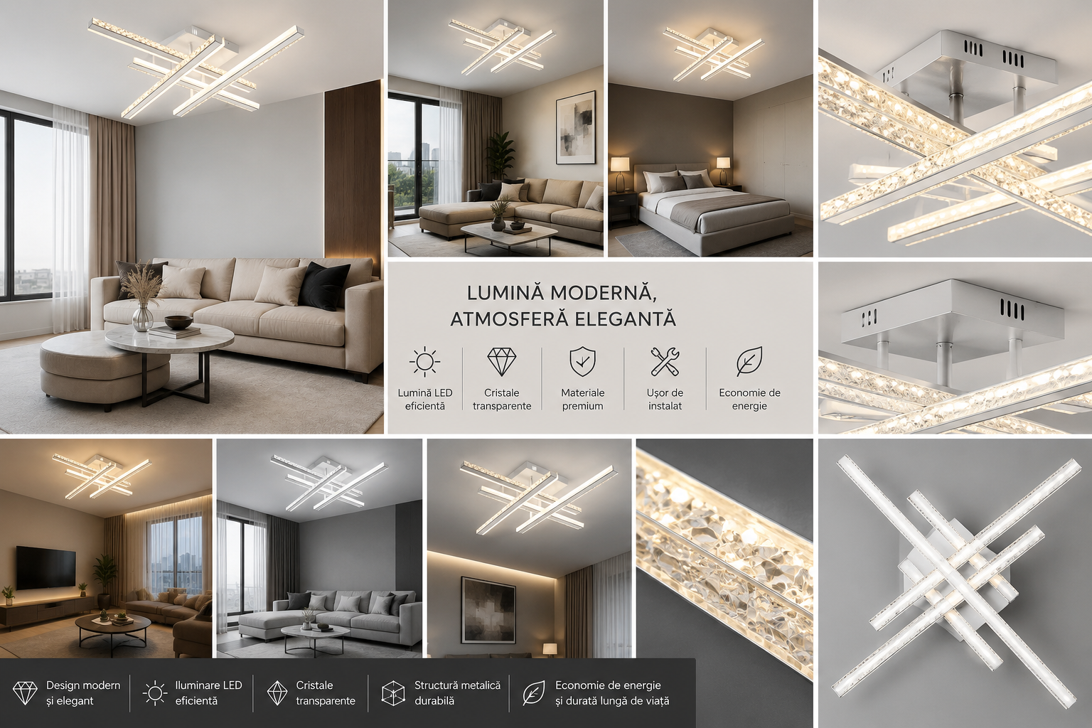 Lustra LED 765×765×H130 mm, 2x68W, design pătrat decorativ cu lumină reglabilă și telecomandă 7217/4