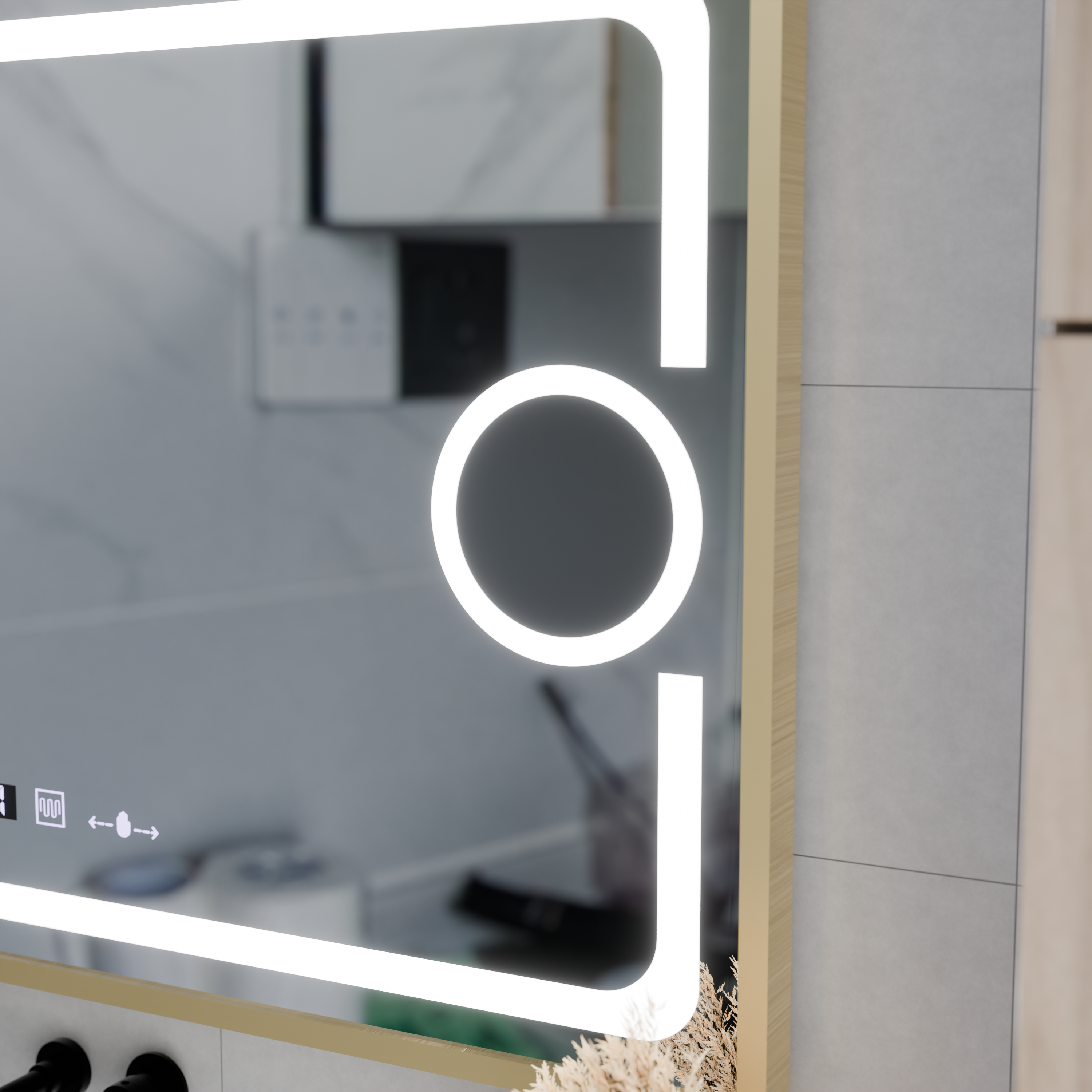 Oglindă LED 120×80 cm cu senzor, 3 tipuri de lumină, dezaburire și afișaj digital – IP44