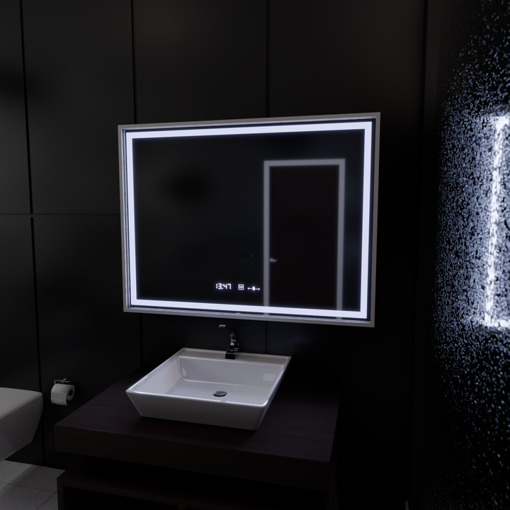 Oglinda LED 120x80 cm Vento Imperial Silver – Cu Senzor Touch, Ceas, Termometru, Dezaburire și Iluminare Dimabilă