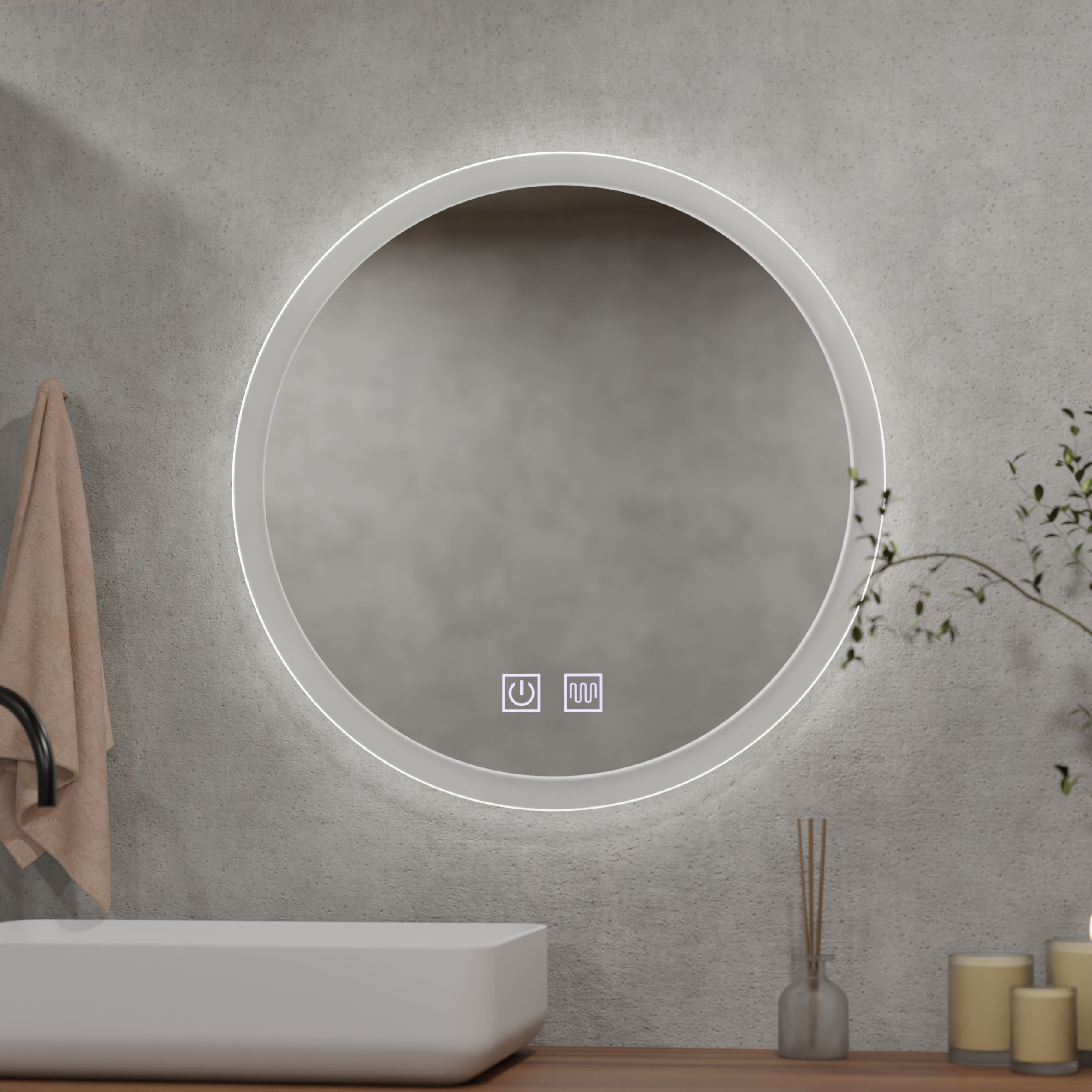 Oglinda LED Rotundă 70cm cu Touch, Iluminare Dimabilă și Funcție Dezaburire