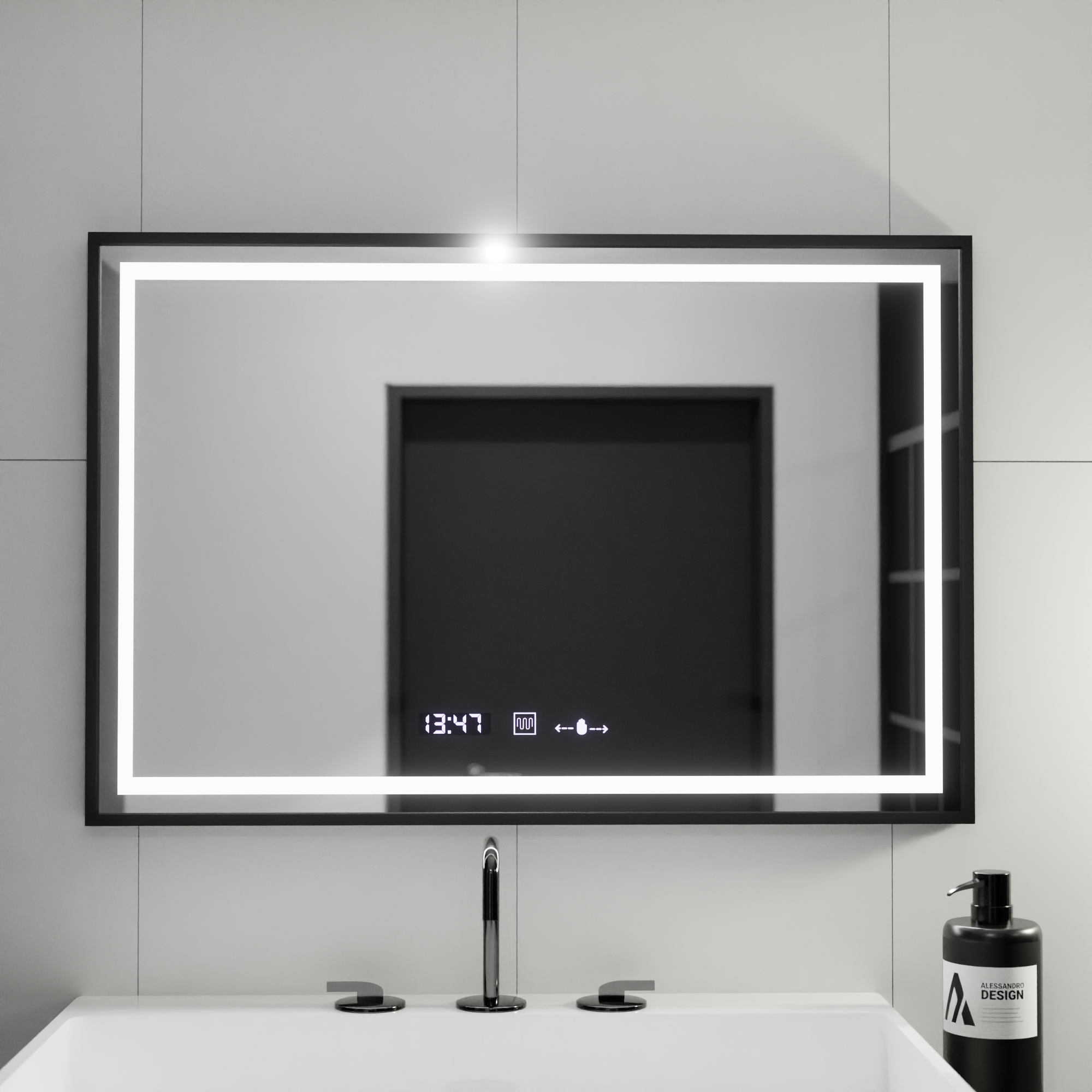 Oglindă LED 120x80 cm Cu Dezaburire, Ceas, Termometru, Lumină Dimabilă și Senzor Touch