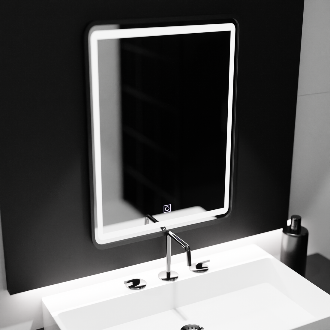 Oglinda LED Baie 60x80 cm, Touch cu Ramă Neagră, Dimabila