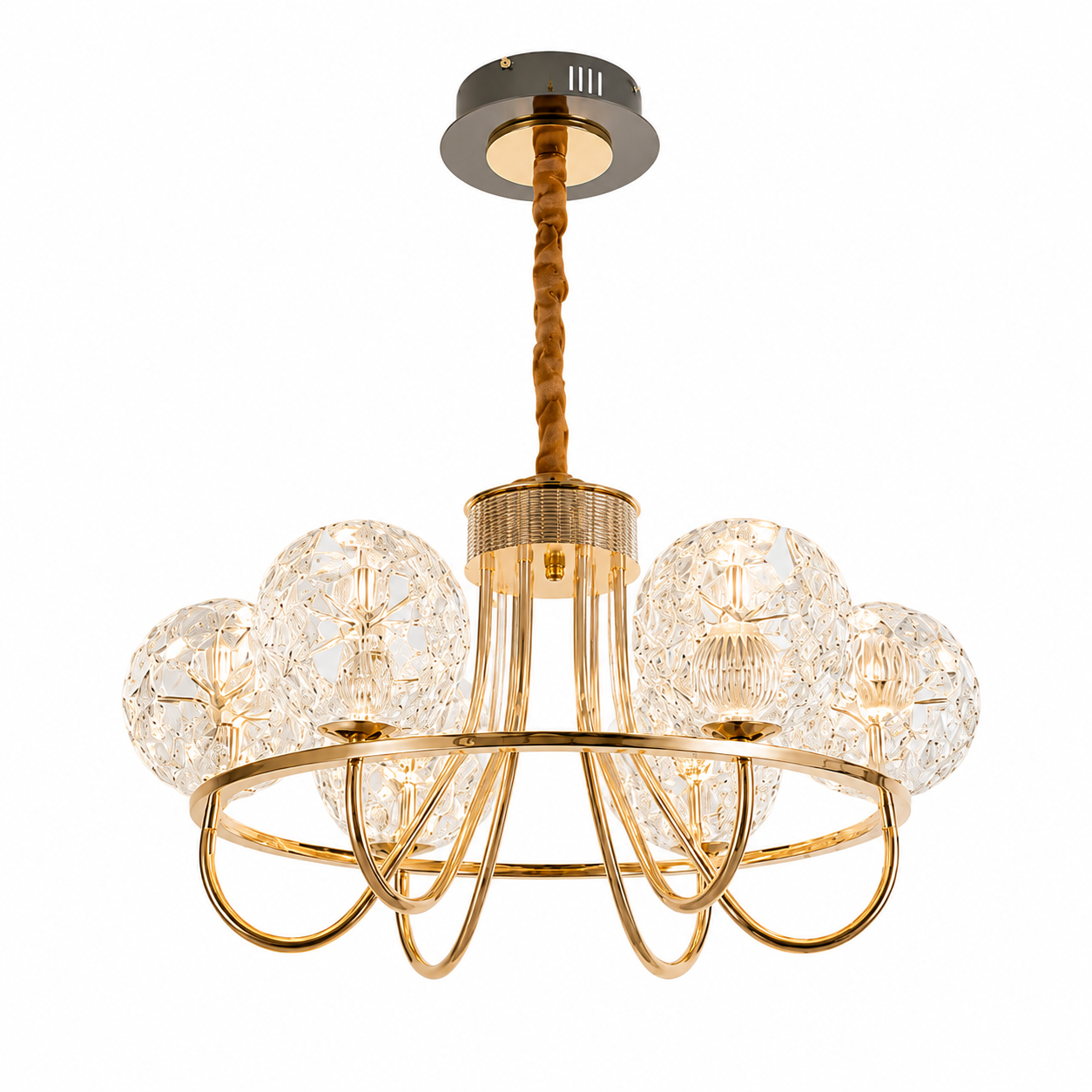 Candelabru Modern Auriu cu 6 Globuri – LED 96W, L70 cm, Stil Elegant și Luminos