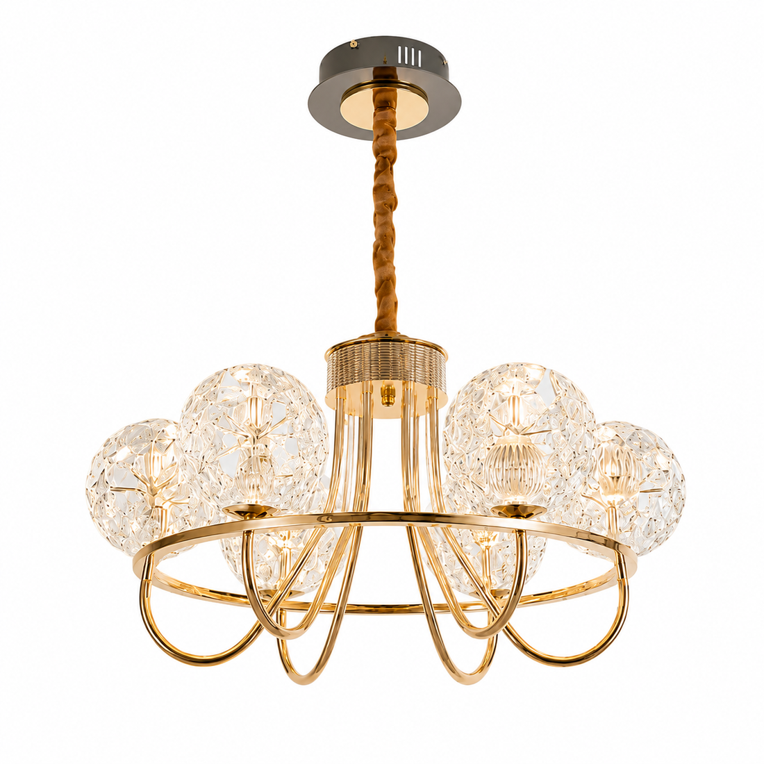 Candelabru Modern Auriu cu 6 Globuri – LED 96W, L70 cm, Stil Elegant și Luminos