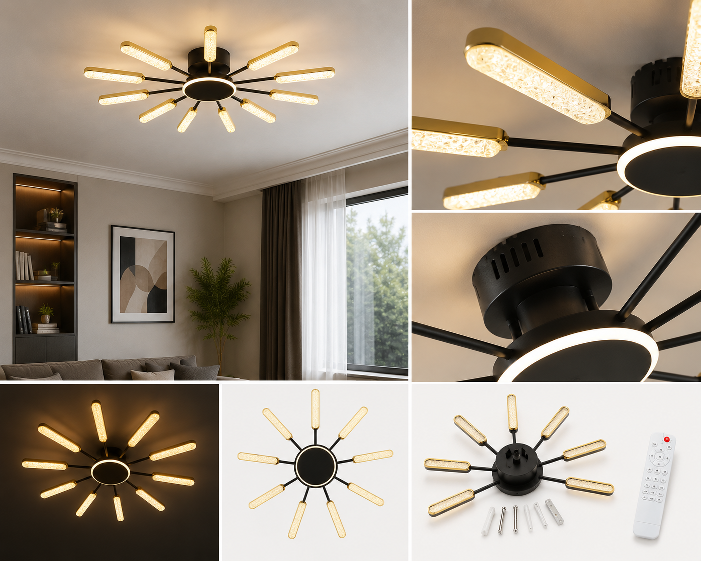 Lustra LED moderna, Ø862×H70 mm, 94×2W, reglaj 3000–6500K, telecomanda, 77265/6+6BK+JIN