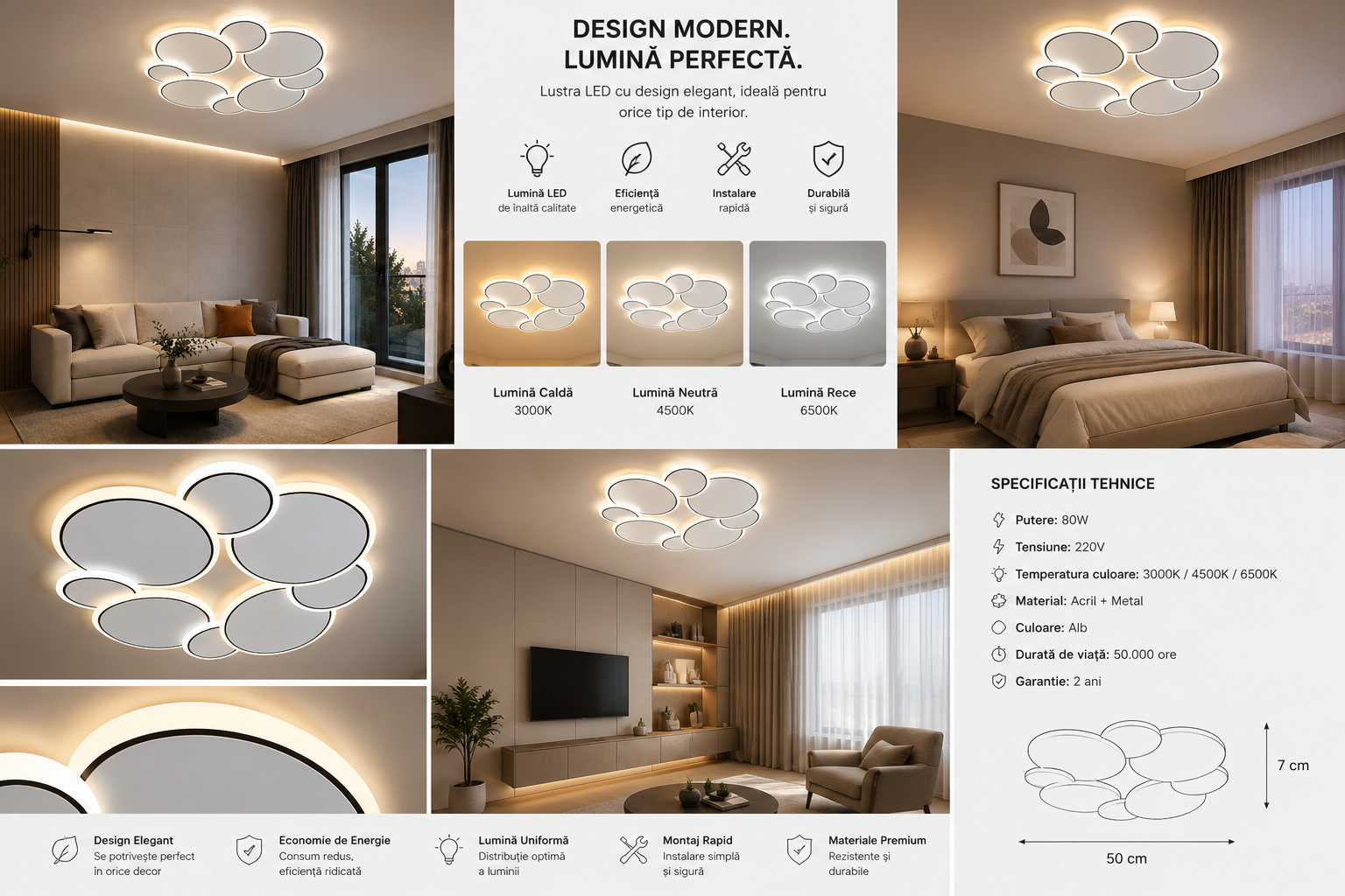Lustra LED moderna cu lumina reglabila, model 26075/4+4WH+BK