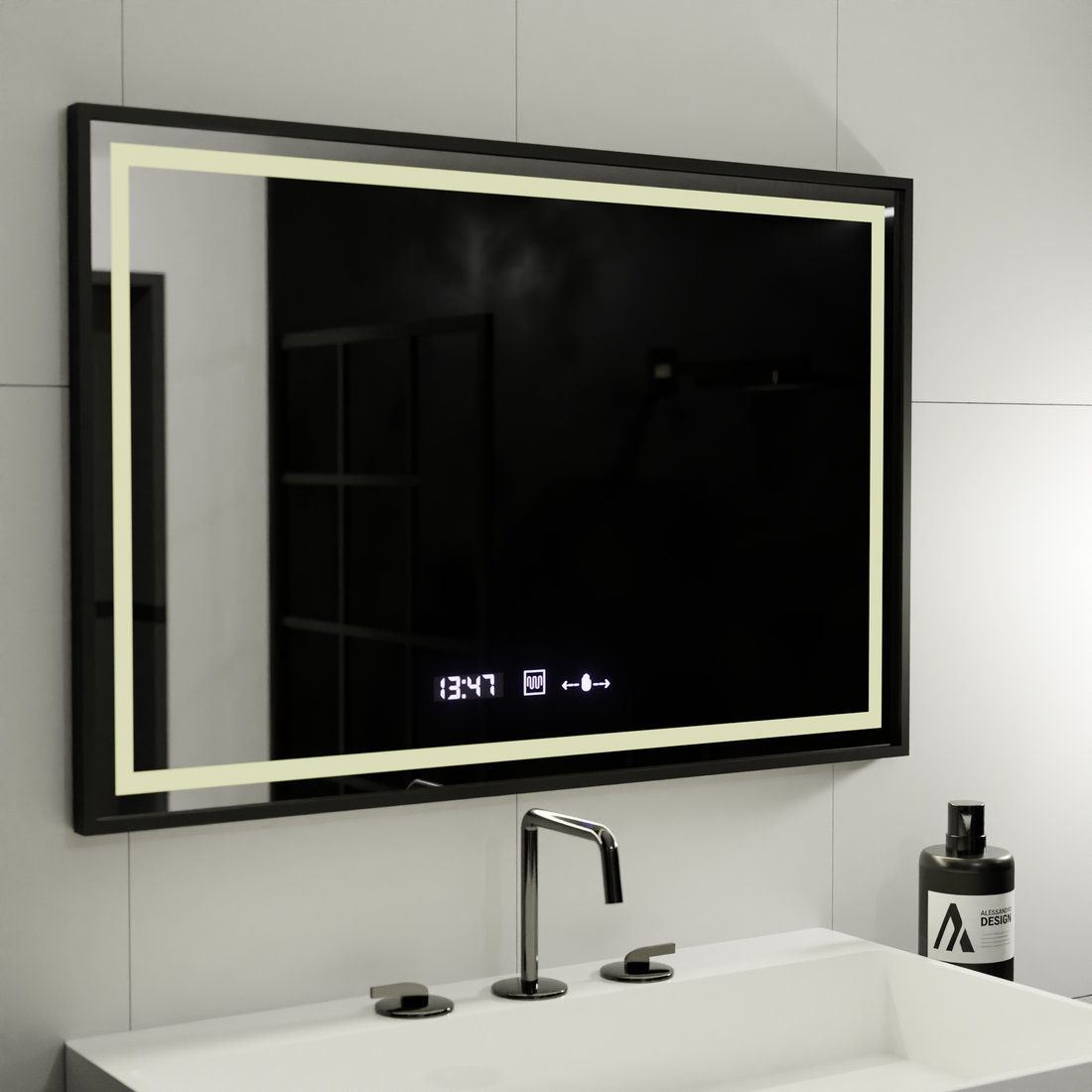 Oglindă LED 120x80 cm Cu Dezaburire, Ceas, Termometru, Lumină Dimabilă și Senzor Touch