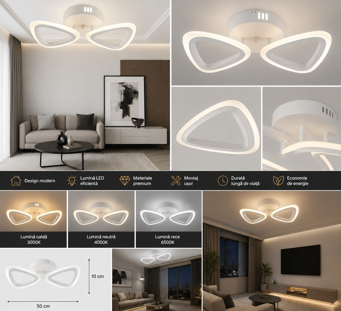 Lustra LED 24W cu telecomanda, 410x195x80 mm, lumină reglabilă 3000–6500K – model X19419/2A