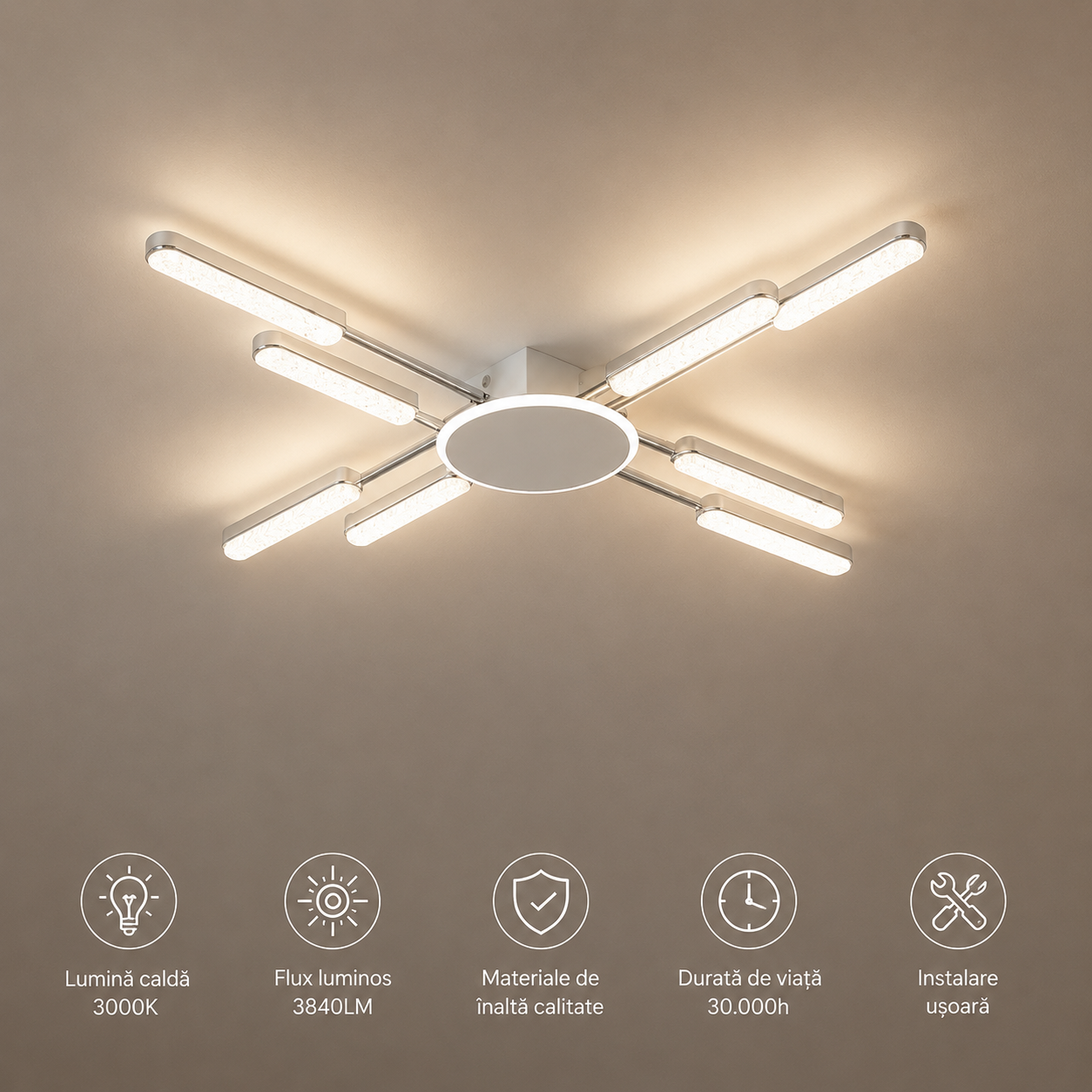 Lustra LED moderna, D842×H70 mm, 66×2W, telecomanda, 77263/8WH+CR