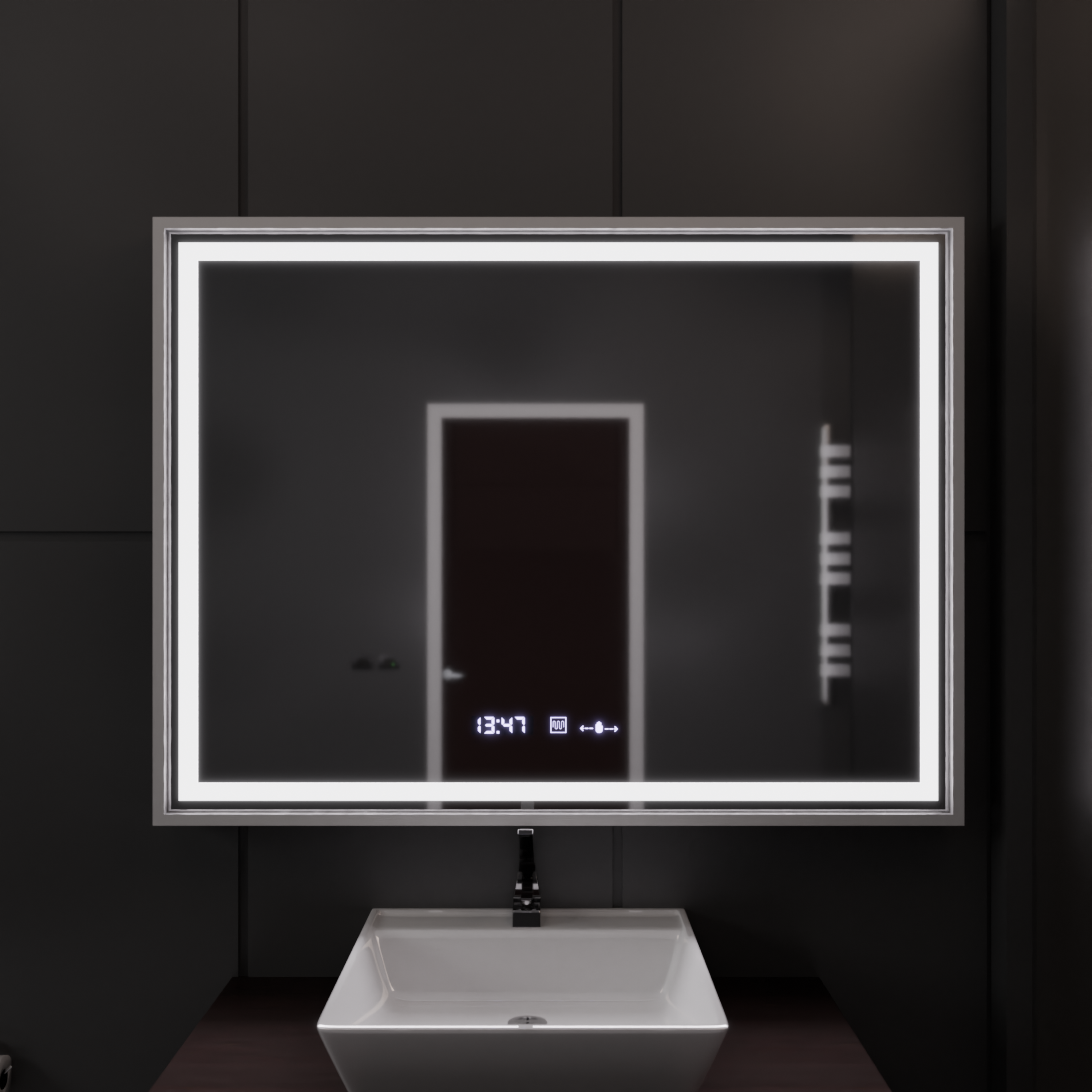 Oglinda LED 120x80 cm Vento Imperial Silver – Cu Senzor Touch, Ceas, Termometru, Dezaburire și Iluminare Dimabilă