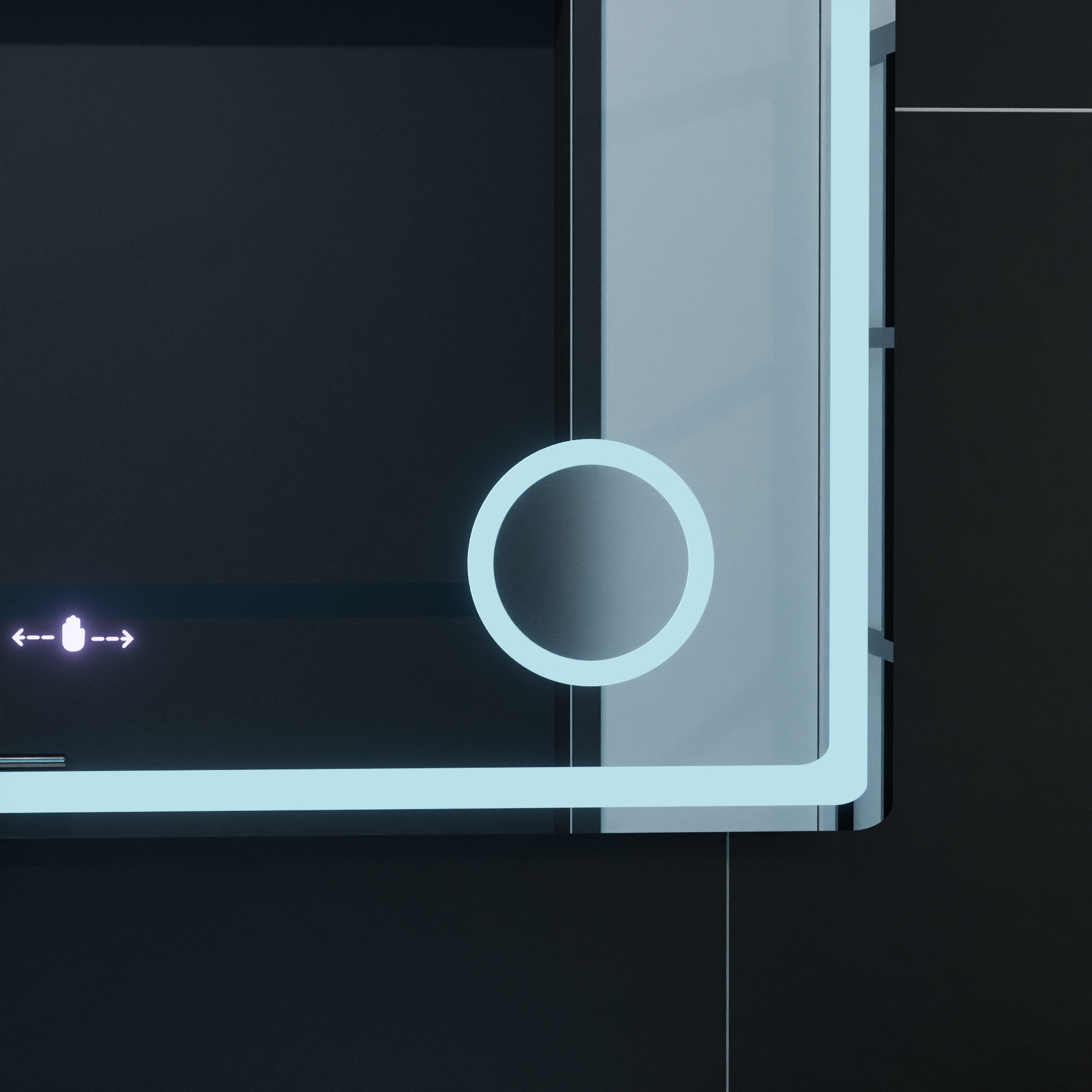 Oglinda LED 90×60 cm cu senzor, dezaburire, ceas digital și lumină reglabilă