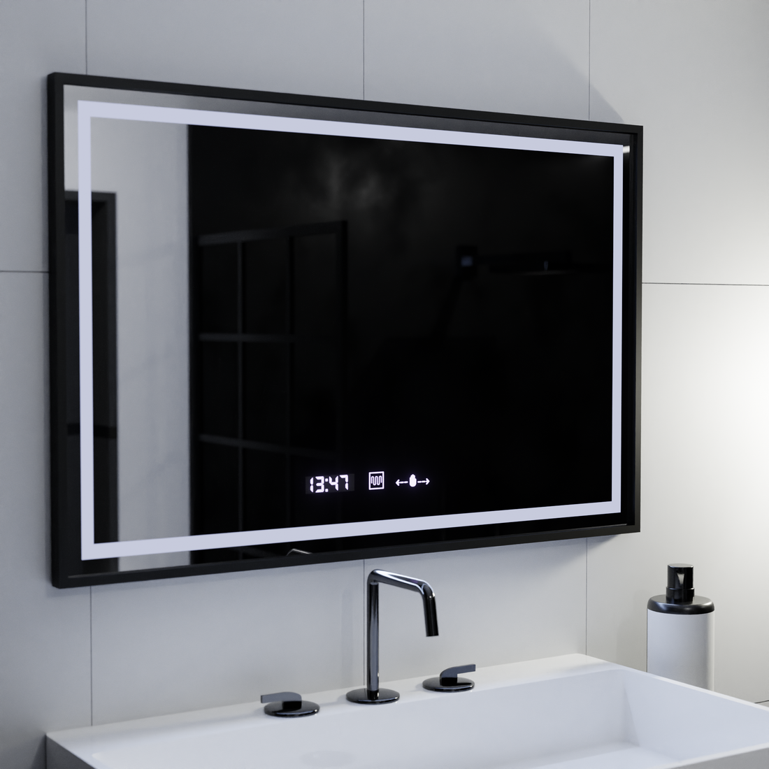 Oglindă LED 120x80 cm Cu Dezaburire, Ceas, Termometru, Lumină Dimabilă și Senzor Touch