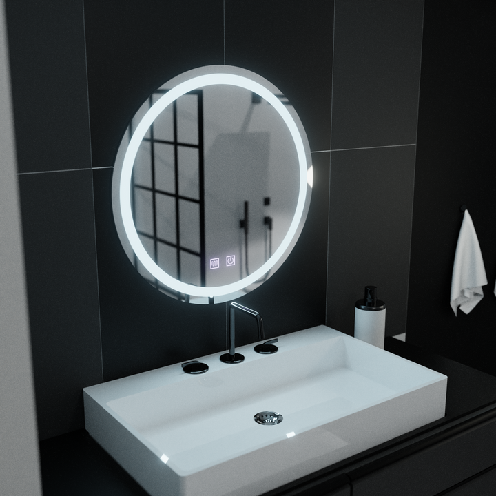 Oglinda LED Rotunda 70 cm – Iluminare Dimabila, Touch si Functie Anti-aburire
