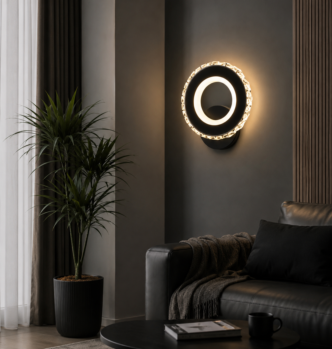APLICA LED MODERNĂ 19373/1 BK, 24W, LUMINĂ REGLABILĂ 3000–6500K, FINISAJ NEGRU ȘI CROM