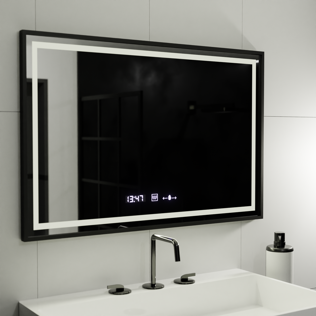 Oglindă LED 120x80 cm Cu Dezaburire, Ceas, Termometru, Lumină Dimabilă și Senzor Touch
