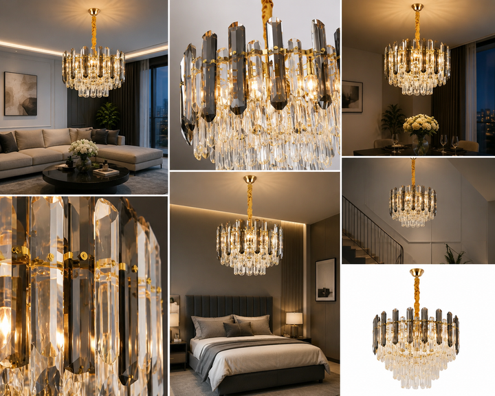Candelabru cu cristale Ø300 mm, 4xE27, temperatură 2800–6500K – model 9029/300