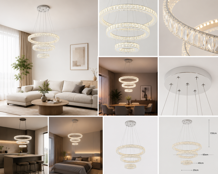 PENDUL LED CRISTAL 3INELE CU TELECOMANDA 2.4G, 120W, Ø60CM, LUMINA REGLABILA ALB CALD-RECE 751/8+6+4