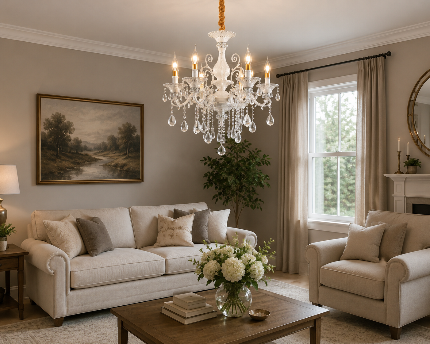 Candelabru Clasic cu Cristale, 6×E14, Ø65 cm, Finisaj Argintiu Elegant 2277/6