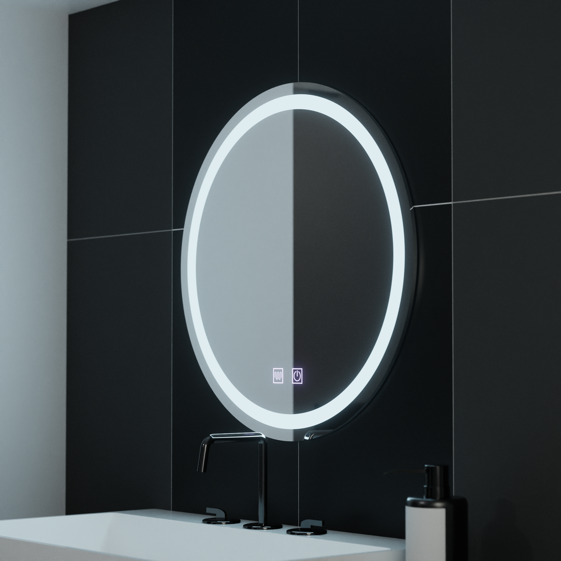 Oglinda LED Rotunda 70 cm – Iluminare Dimabila, Touch si Functie Anti-aburire