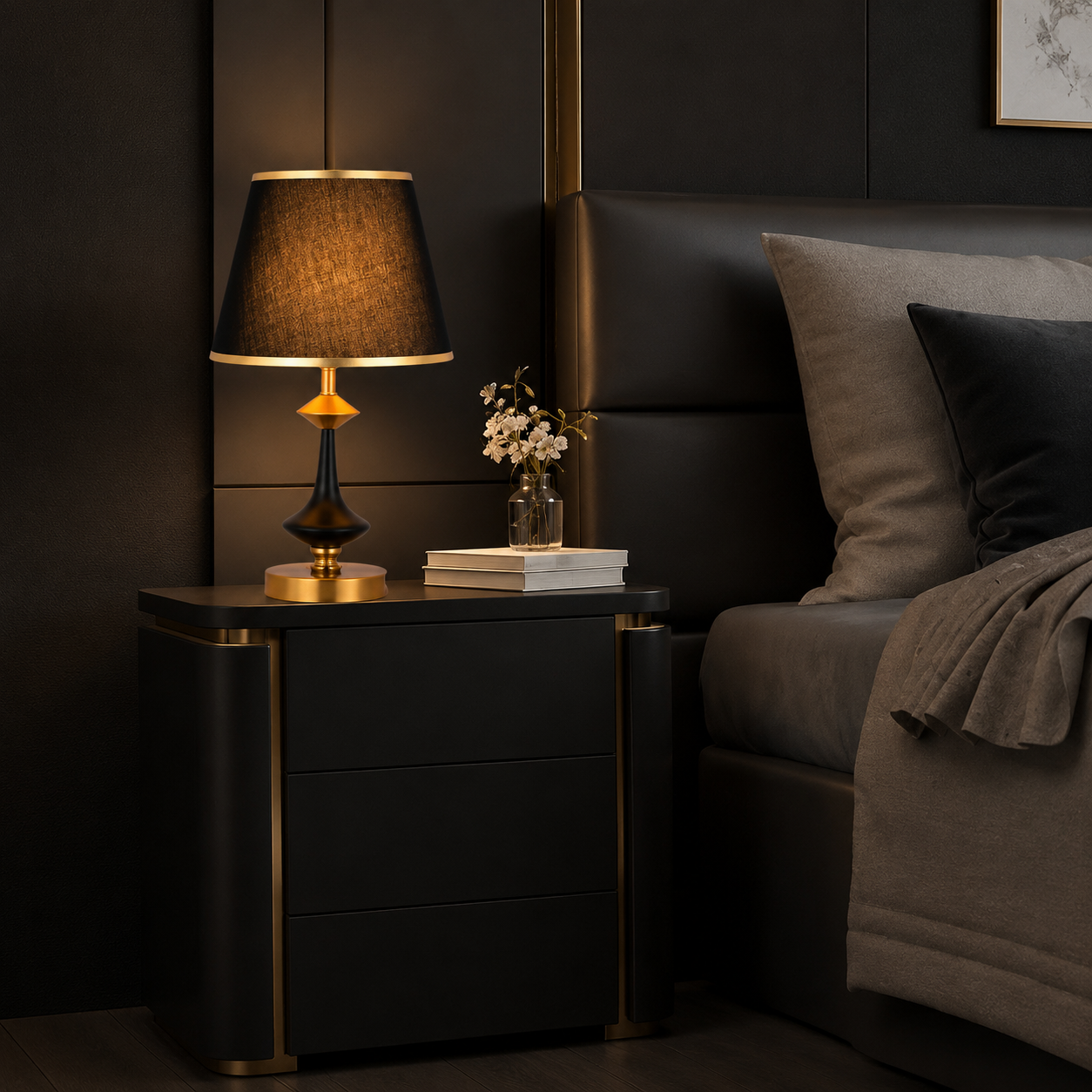 Veioza de Masă Albă cu Accente Aurii, H45 cm – Model 8619/BK, Design Modern și Elegant
