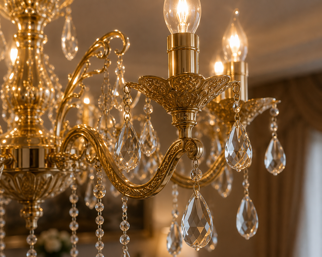 Candelabru clasic cu 5 brațe, model 98056/5FG, soclu E14, finisaj auriu