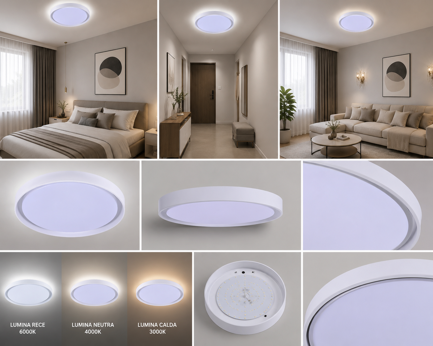Plafoniera LED rotunda, Ø460 mm, 96W, 3000K+6500K, ML-005/460WH