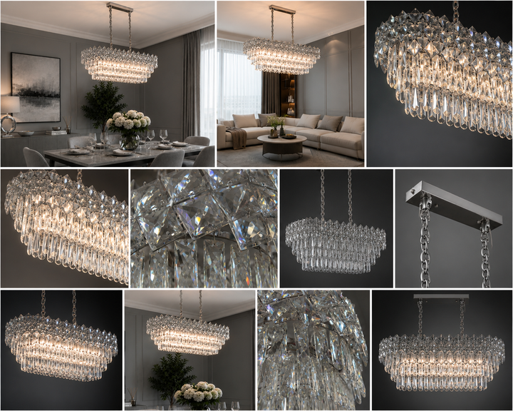 CANDELABRU RECTANGULAR CU CRISTALE 8650/800+300, 8 × 60W