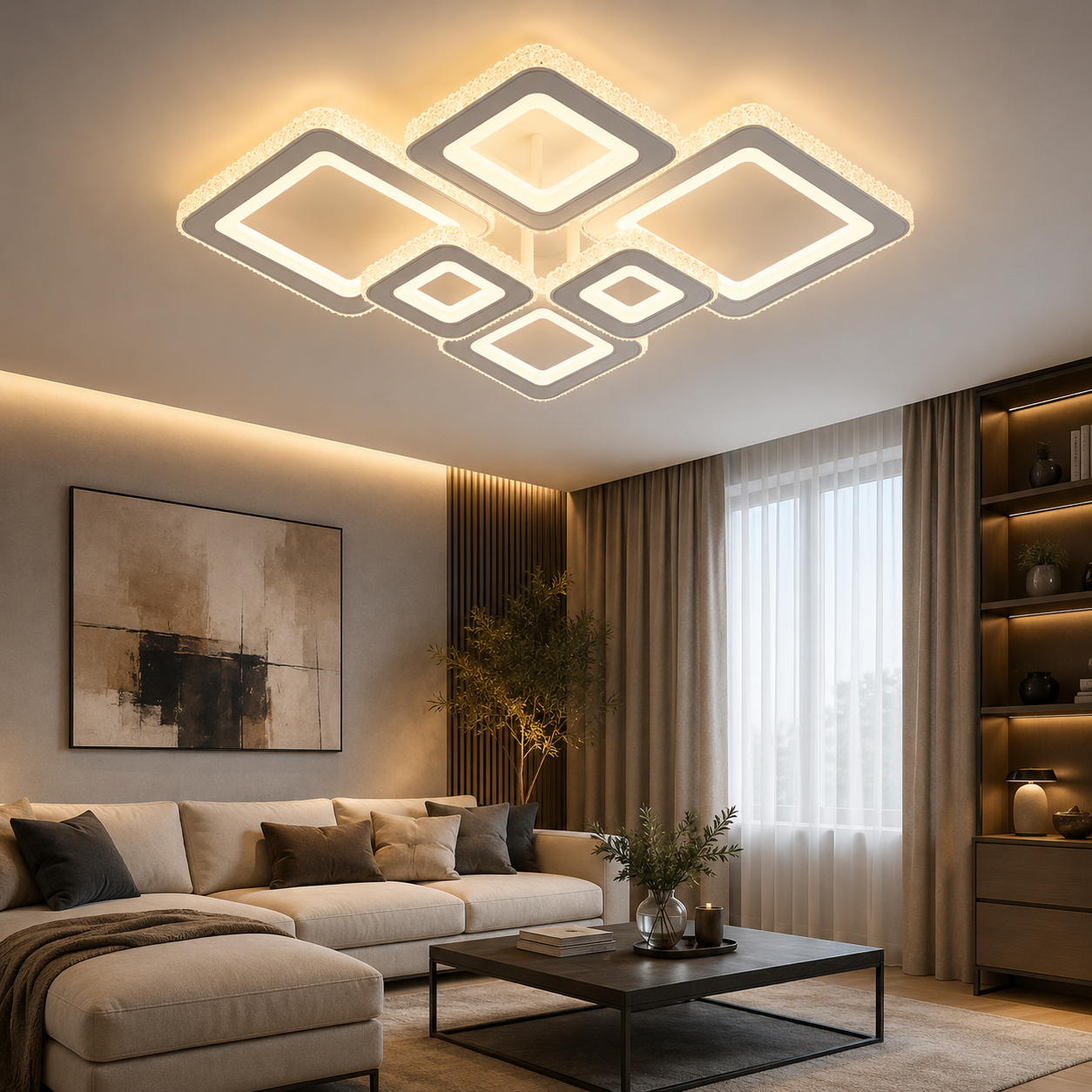 Lustra LED, 240W cu Telecomandă – 3 Trepte de Lumină, Alb & Crom, 730×510 mm 26033/2+2+2WH+CR