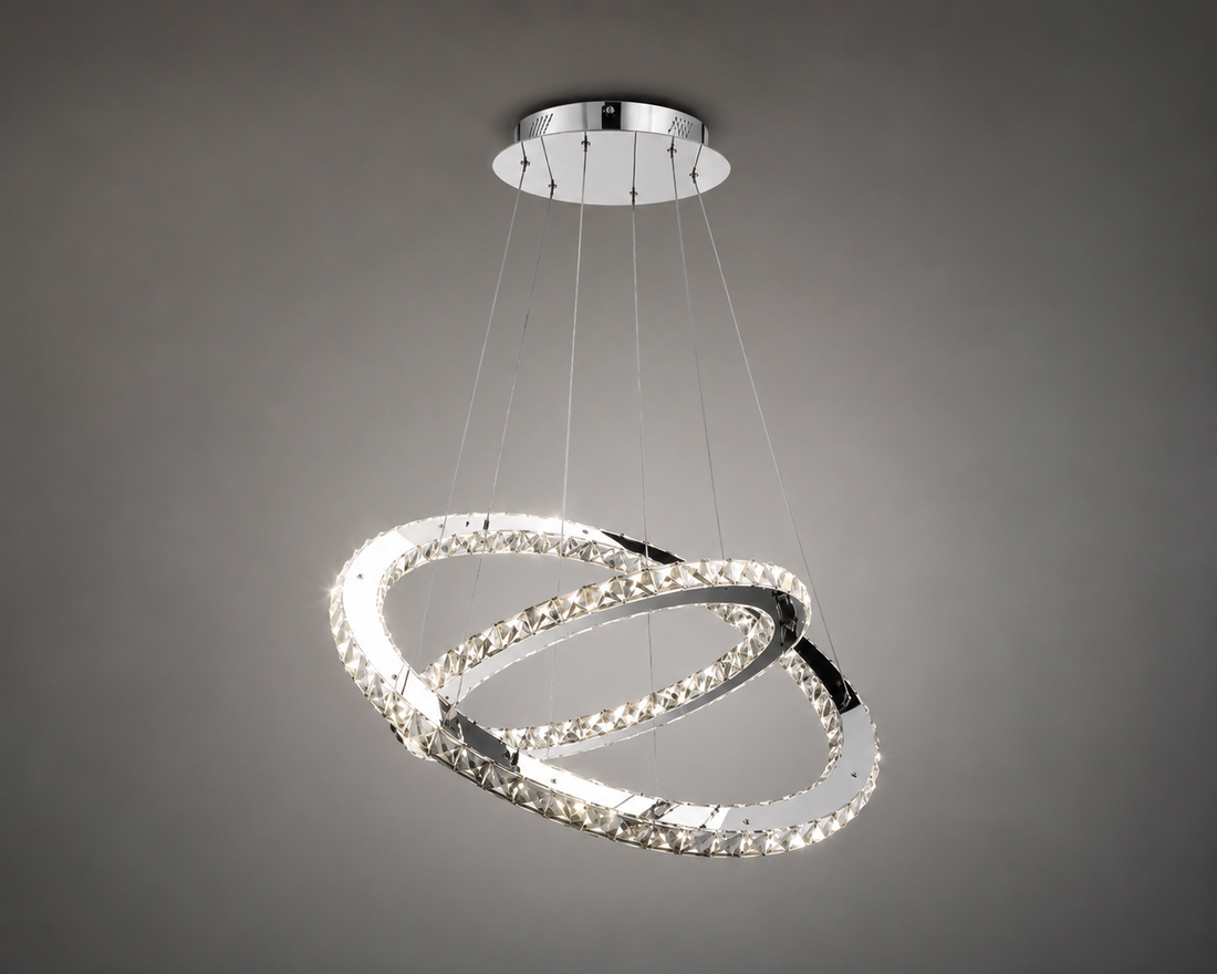 Pendul LED cristal cu 2INELE 50x30cm LUMINA REGLABILA DZ033/50+30