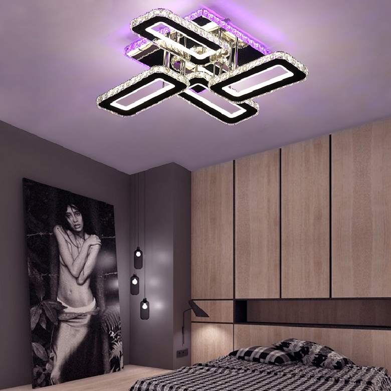 Lustra LED Moderna RGB, 2×72W, 590×590 mm, cu Telecomanda si Culoare Reglabila