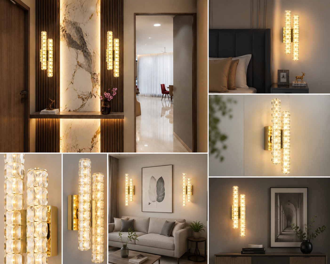 Aplica LED de Perete 20W cu Cristale , Temperatură Reglabilă 3000K–6500K, Design Vertical Elegant – SJ033-2