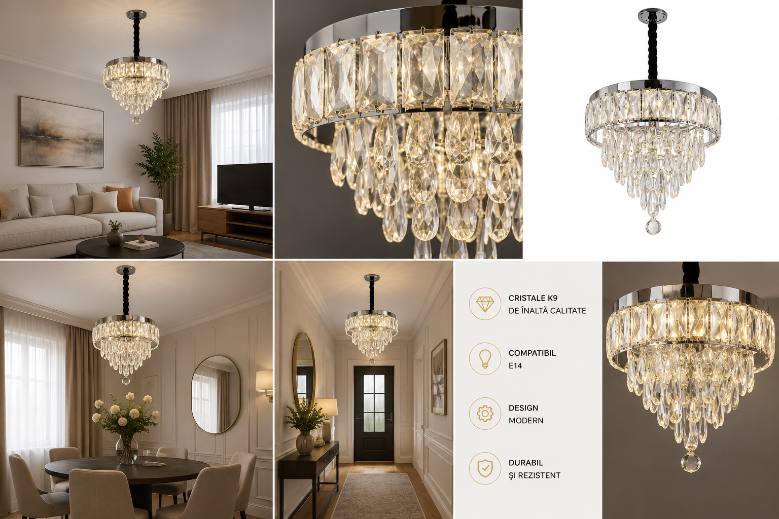 Candelabru LED Cristal Ø300 cu Telecomandă – 52W, Model 2960-300