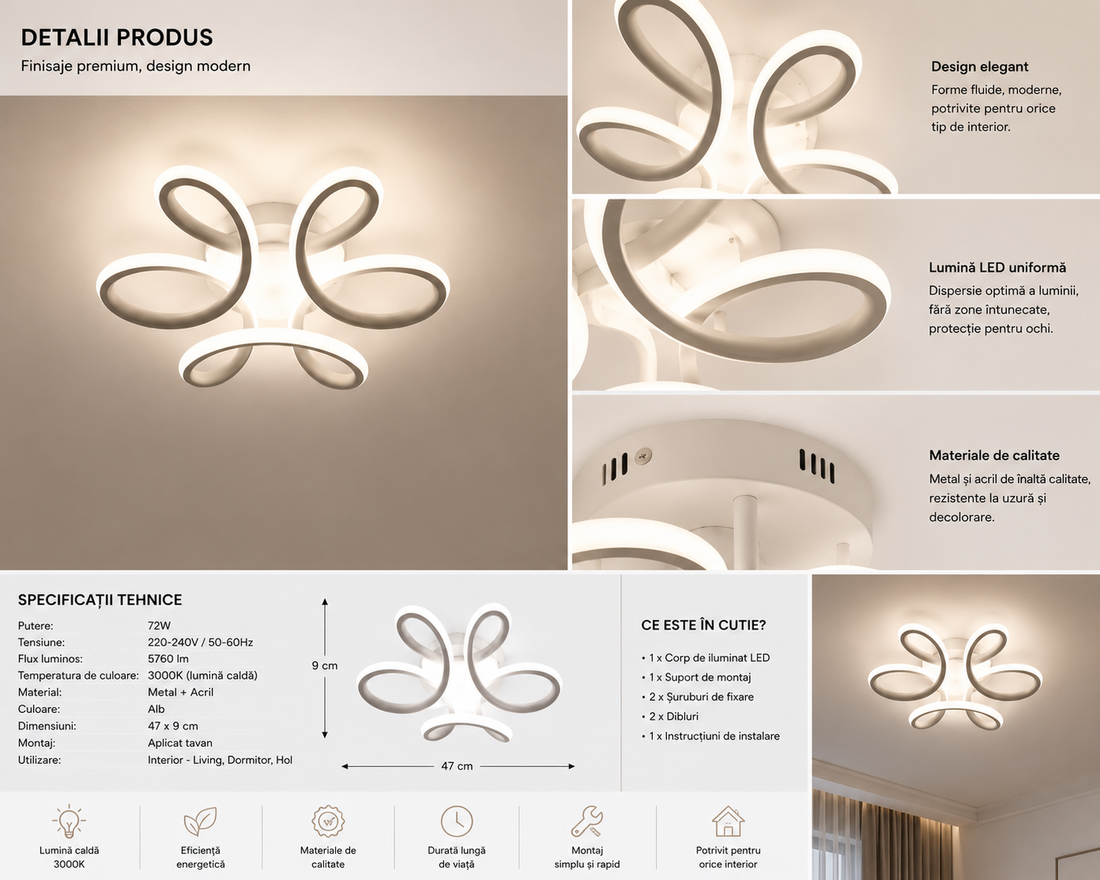 Lustra LED albă 7137/240wh – 56W, 3000K-6500K, design modern rotund